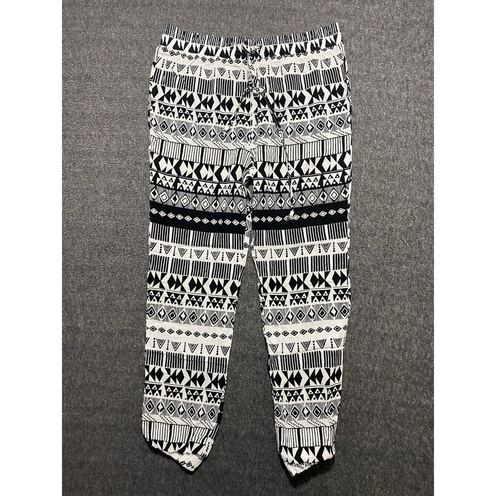 Bongo Womens Black White Geometric Tribal Print Lightweight Jogger Pants Size L